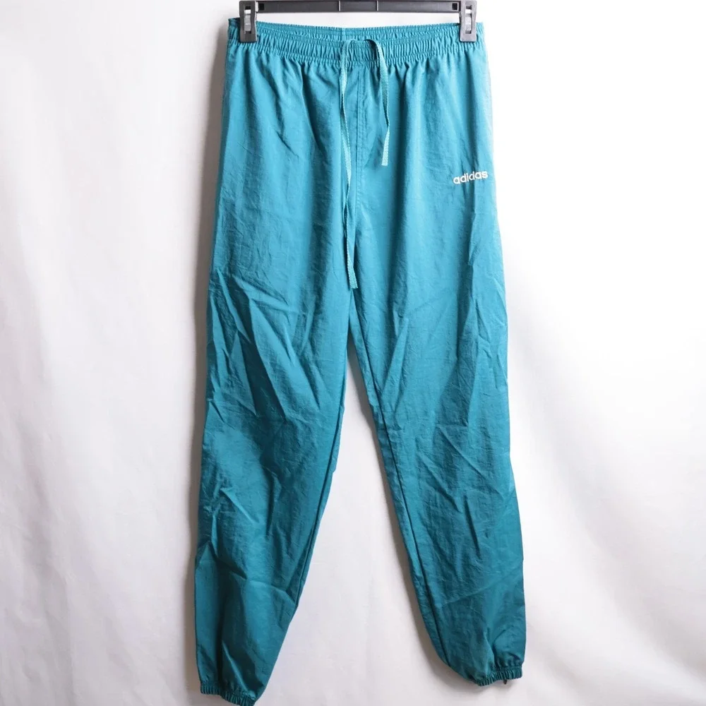 Vintage Adidas Nylon Track Pants Teal Blue Windbreaker Joggers Mens Medium